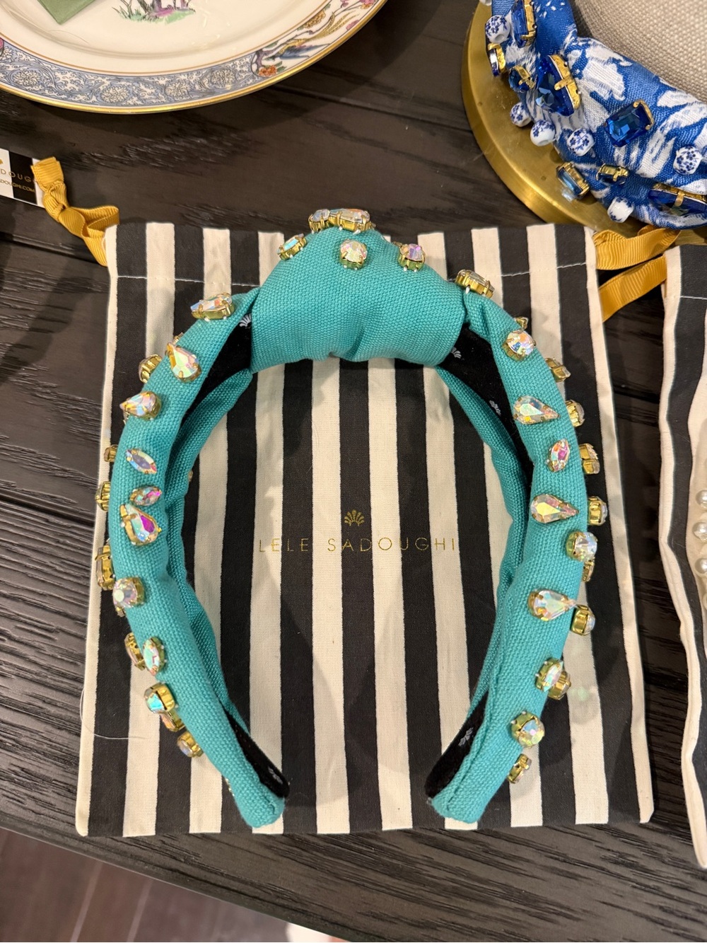 Lele Sadoughi Turquoise Jeweled Padded Headband - Picture 8 of 8
